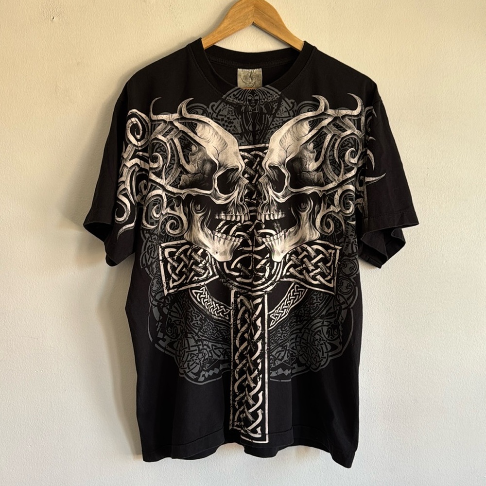 Vintage Cross Skull T-Shirt / XL / Single Stitch / Rock Eagle / AOP